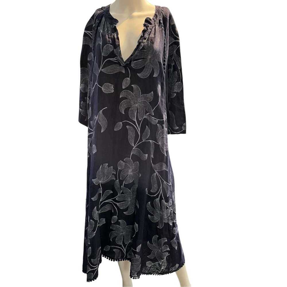 Firenze In Maglia Dress Blue Linen Floral Maxi Oversized OS Lagenlook Capsule